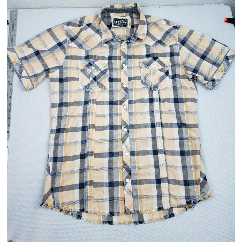 BKE‎ Pearl Snap Shirt Mens Large Yellow Western Cowgirl Rockabilly Lightweight